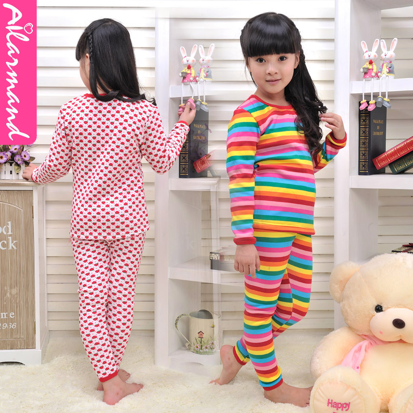 2012 female child winter plus velvet thickening thermal underwear child stripe thermal set