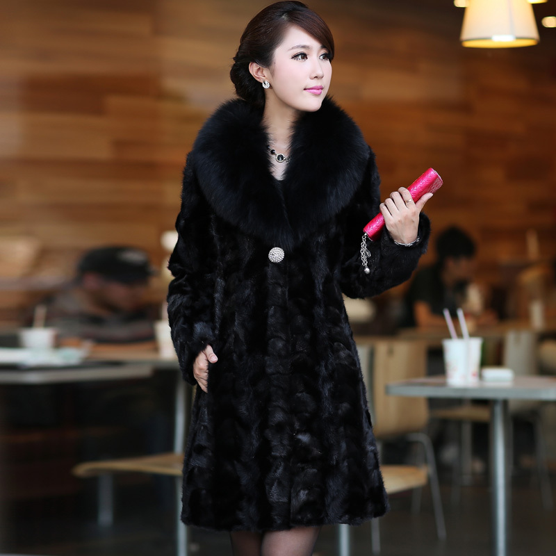 2012 female fox fur long design fight mink hair leather overcoat fur coat 9958