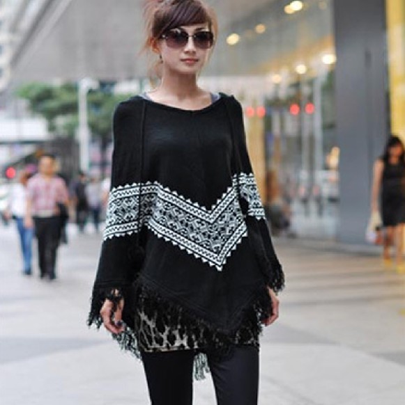 2012 female large size women knitted shawl loose medium-long sweater pullover