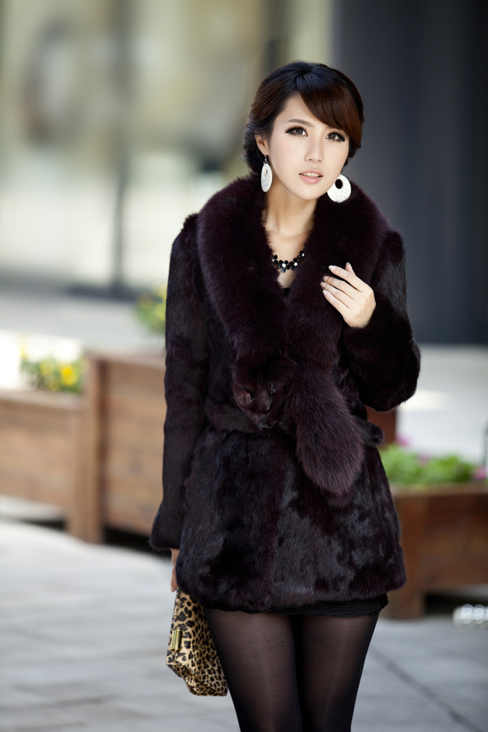 2012 female medium-long real Fur coat  women fashion genuine fox fur rex rabbit hair fur coat winter warm jacket