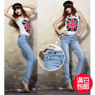 2012 female plus size loose denim light color trousers skinny pants jeans