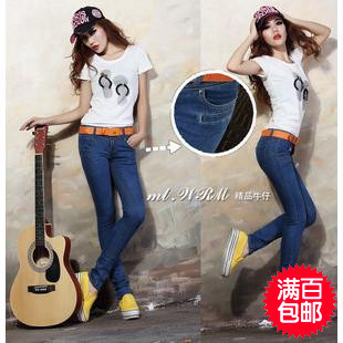 2012 female plus size loose skinny pants pencil pants elastic jeans