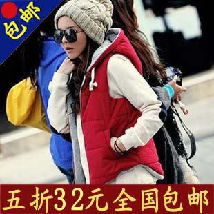 2012 female plus size solid color hooded thickening zipper all-match vest cotton vest outerwear