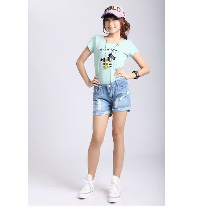 2012 female roll-up hem denim shorts hole loose 30