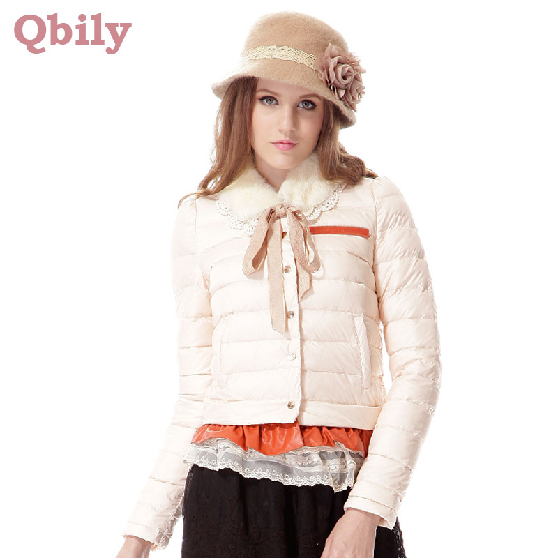 2012 female short design outerwear patchwork ruffle o-neck long-sleeve slim down coat