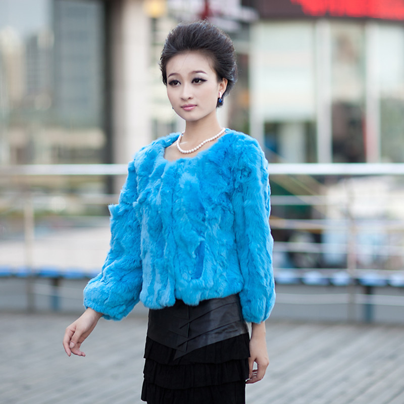 2012 female short design slim rex rabbit hair fur coat chromophous