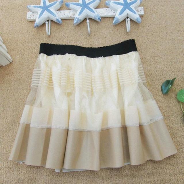 2012 female short skirt lace puff skirt pleated skirt gauze leather patchwork skirt plus size