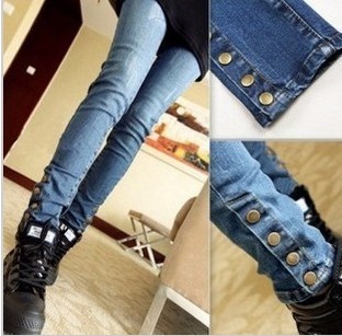 2012 female summer Dark Blue elastic casual jeans thin pencil female trousers plus size