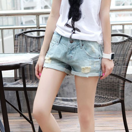 2012 female summer hole loose casual denim shorts mm shorts plus size female shorts