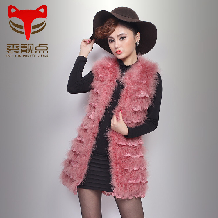 2012 female turkey wool ostrich fur vest medium-long fur coat