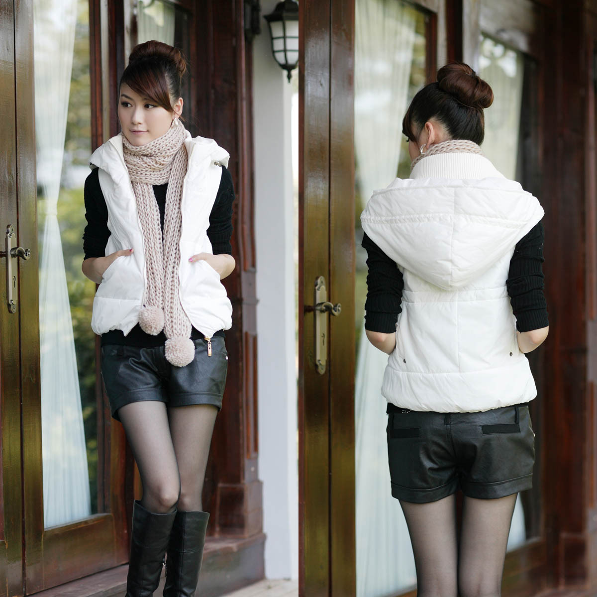 2012 female with a hood cotton small vest outerwear women's winter autumn spring