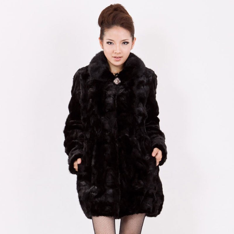 2012 fight mink fur coat long design black fur overcoat