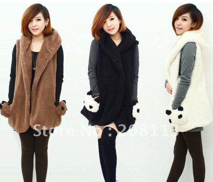 2012 fluffy cute panda pocket ma3 jia3 vest coat