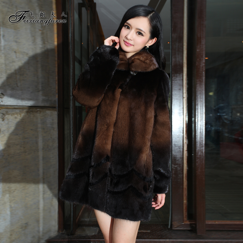 2012 fly female mink fur coat f980 fur overcoat