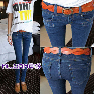 2012 four seasons paragraph female summer slim skinny pants pencil pants elastic jeans woman Free shipping