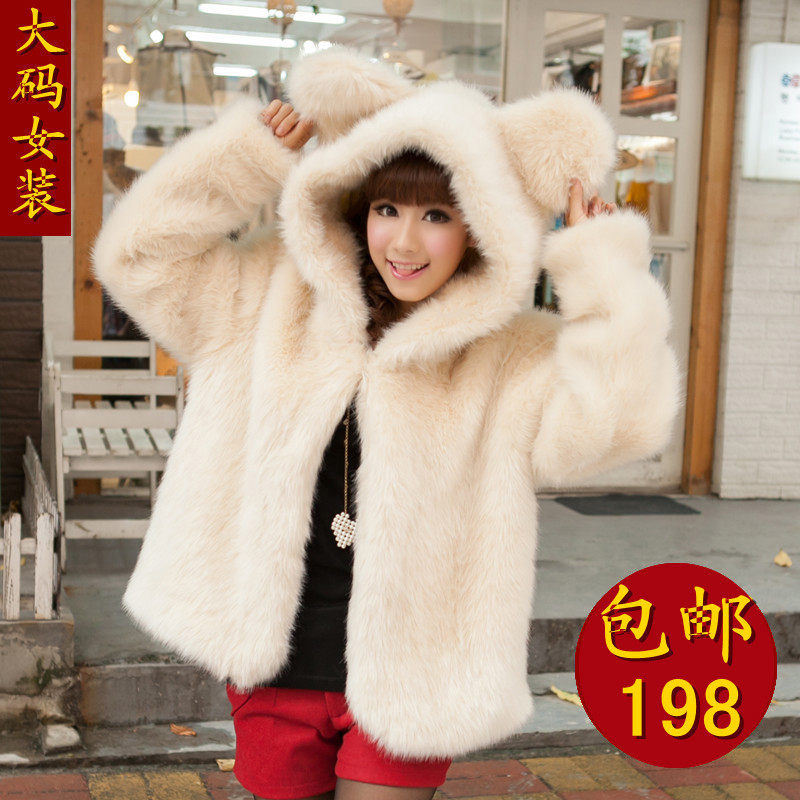 2012 fox fur coat rabbit ears with a hood thermal thickening outerwear