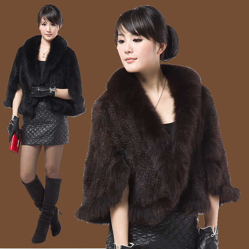 2012 fox fur mink hair knitted cape mink fur coat