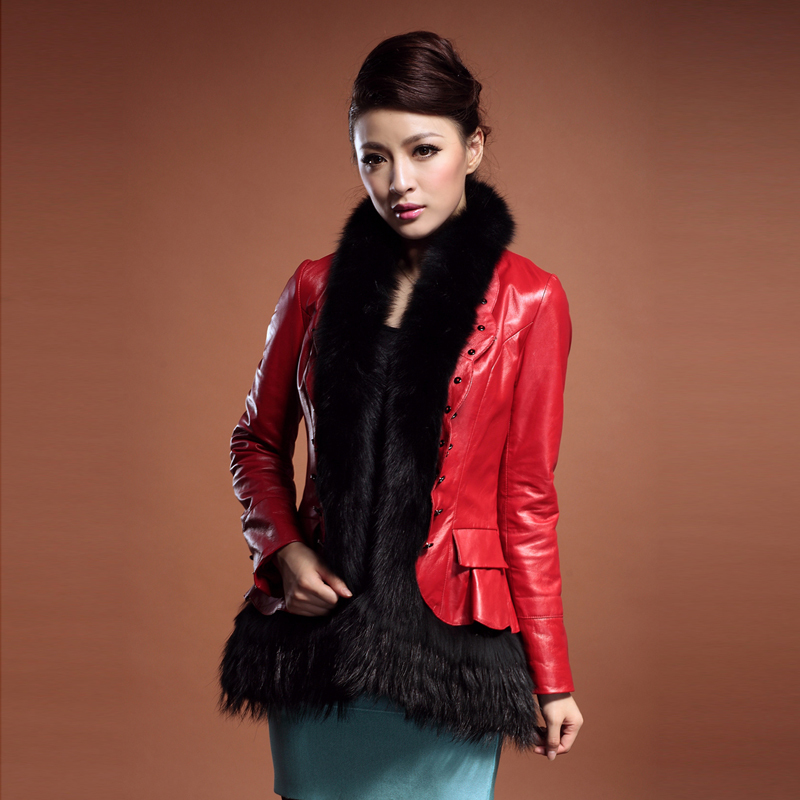 2012 fox fur slim short design sheepskin female genuine leather clothing