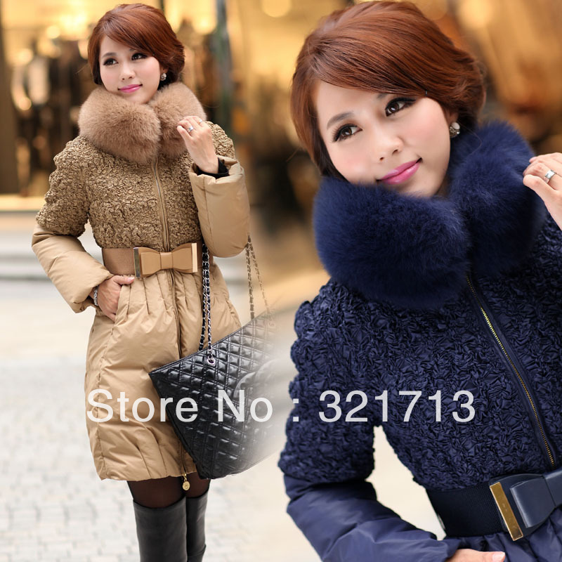 2012 fox fur thickening slim fur down coat female medium-long