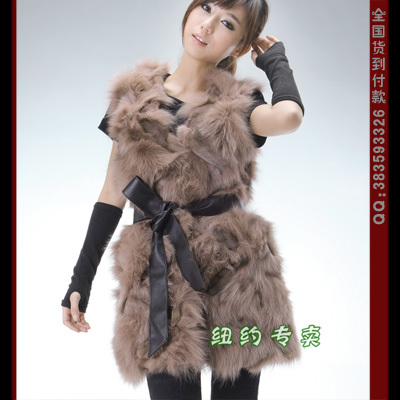 2012 fox fur vest long design vest vest light coffee