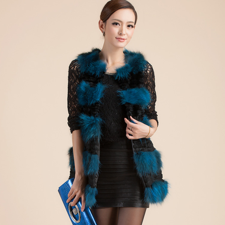 2012 fox fur vest medium-long vest colorant match rex rabbit hair female