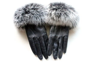 2012 fox fur winter thermal women's fleece lined leather gloves genuine leather sheepskin gloves