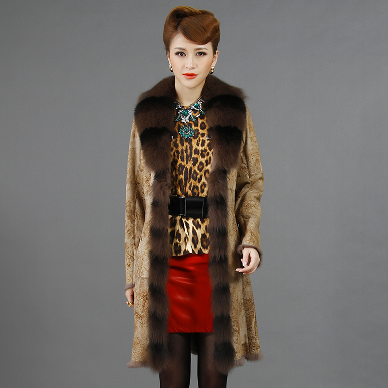 2012 fox fur wool and fur in one beige long design overcoat