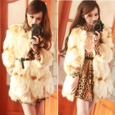 2012 fox fur wrist-length sleeve medium-long female fur coat overcoat