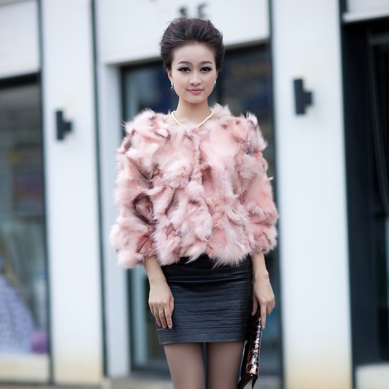 2012 fox wool women's short design o-neck three quarter sleeve fur coat