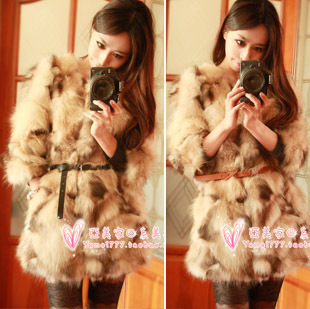 2012 fox wool wrist-length sleeve medium-long fur coat overcoat