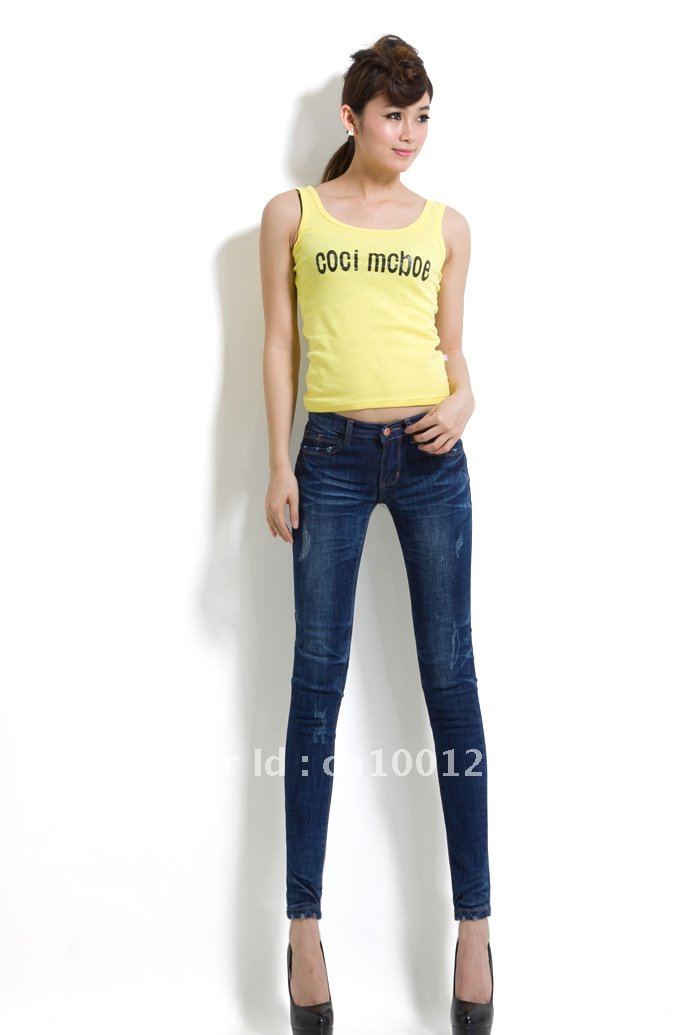 2012 Free Shipping European Version Of The Dark Blue Elastic Jeans Female Slim Skinny Pants Fashion FWJ10011