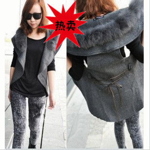 2012 free shipping fashion autumn and winter women's fur collar vest outerwear long design cape lady's vest outerwear