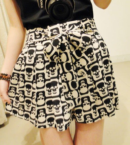 2012 Free shipping hot sale Chiffon bowknot skull elastic waist shorts s598