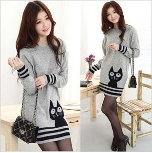 2012 free shipping Ladies sweater coat outerwear cat long design slim high quality women