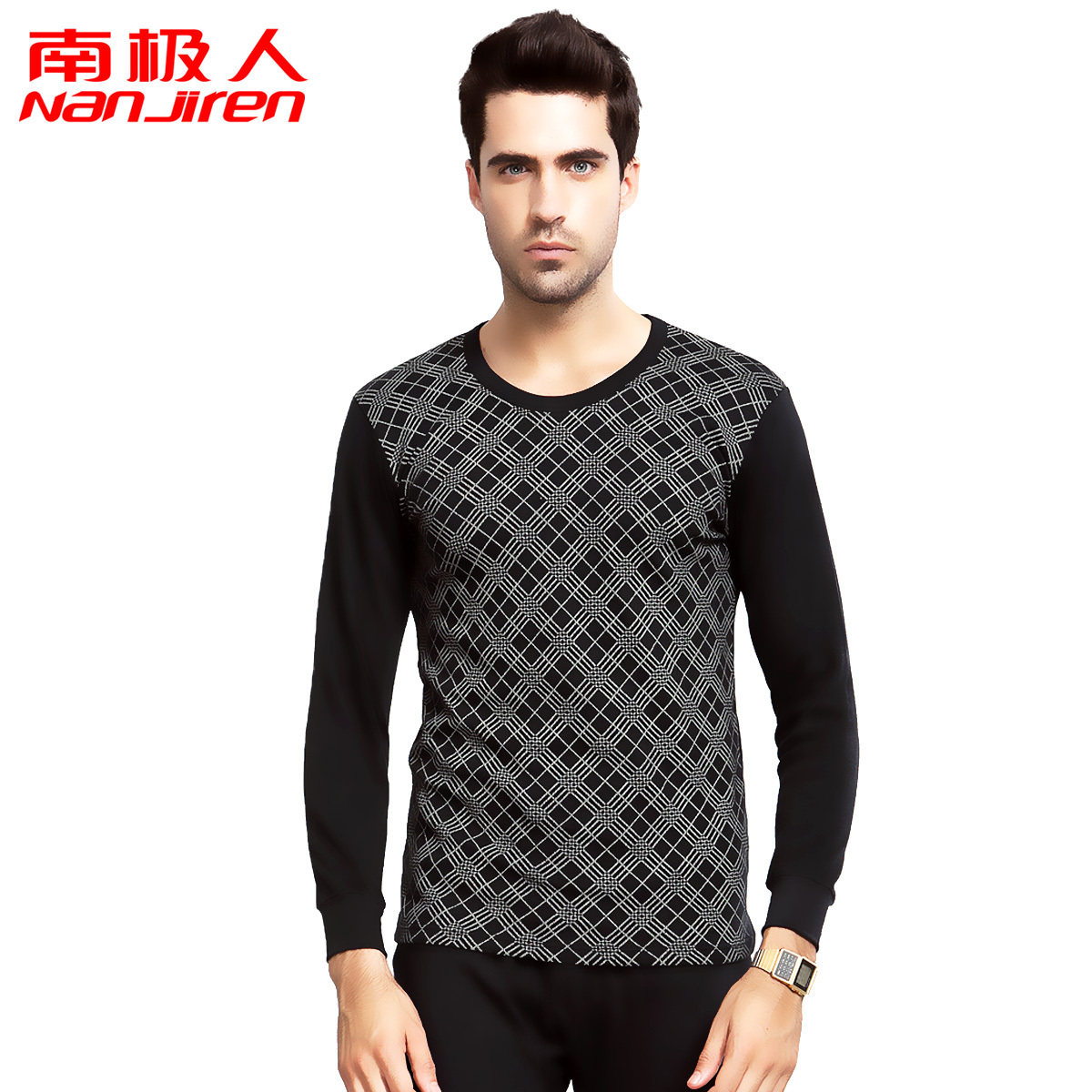 2012 free shipping Male cotton sweater foundation underwear print skin-friendly 100% cotton long johns long johns thermal set