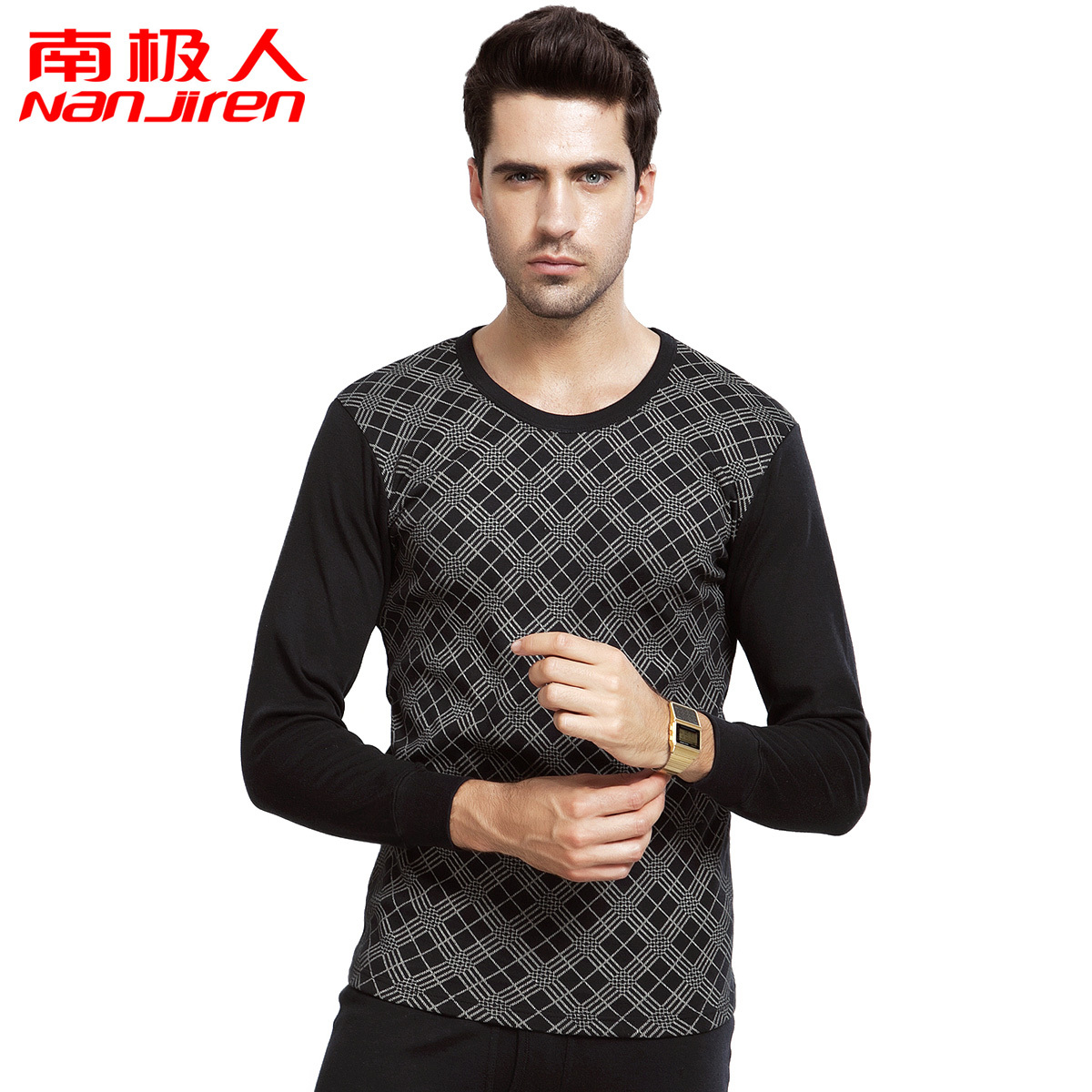 2012 free shipping Male cotton sweater print skin-friendly 100% cotton basis underwear long johns long johns thermal underwear