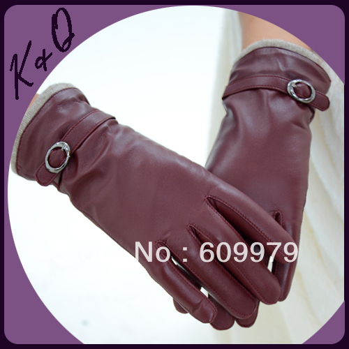 2012 Free Shipping New Sheepskin mittens for Women Winter Warm Goat Skin leather glove GL00912 Size of S, M, L