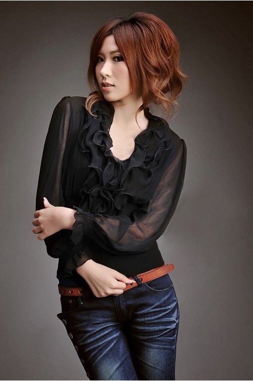 2012 FREE SHIPPING NEW Women's Lady Fashion Long Sleeve Top Chiffon Shirt Blouse Tops 3 Colors