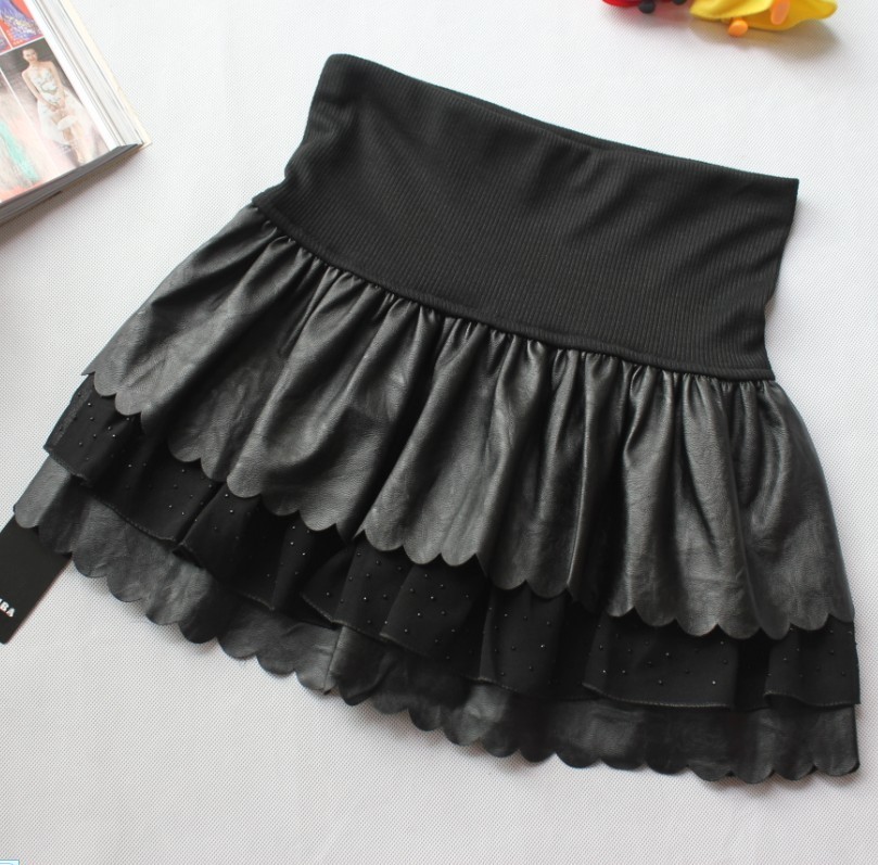 2012 free shipping patchwork bust skirt leather PU