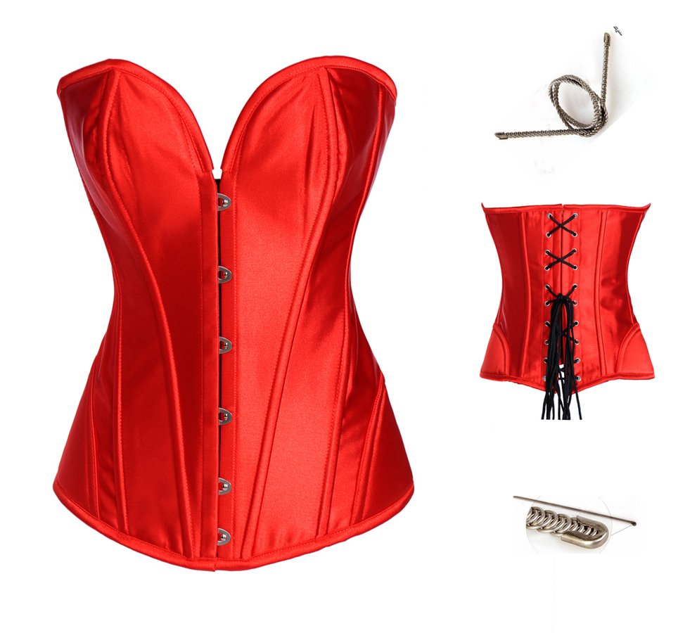 2012 free shipping sexy red satin corset bustier send a G-string.