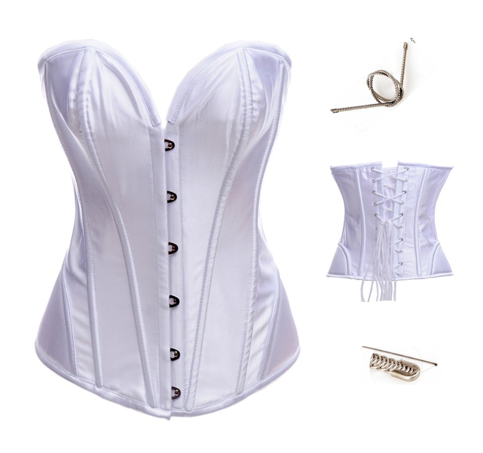 2012 free shipping sexy white satin corset bustier send a G-string.