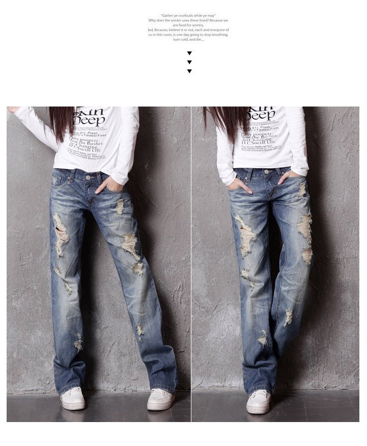 2012 Free Shipping  summer women new fashion clothing hole jeans women mid waist long pants