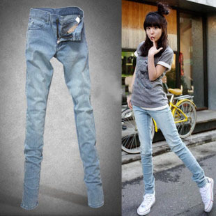 2012 Free Shipping The fair maiden's show thin grinding white tall waist jeans women's 9 minutes of pants