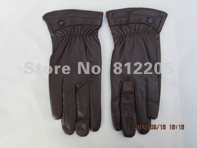 2012 Free shipping Wholesale ladies/women fashion genuine brown leather gloves with button  059-1