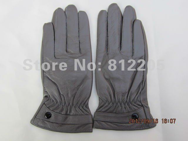 2012 Free shipping Wholesale ladies/women fashion genuine gray leather gloves with button  056-1