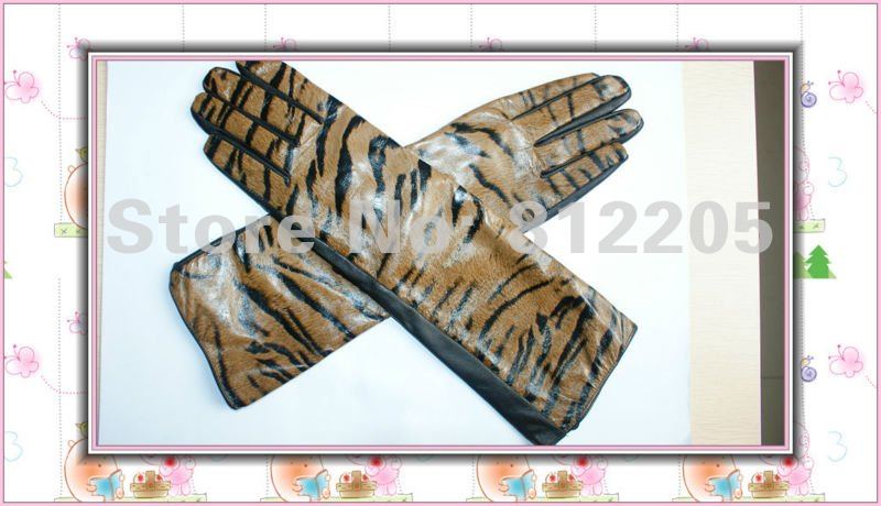 2012 Free shipping Wholesale ladies/women long fashion genuine leopard print leather gloves 020-1