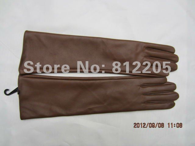 2012 Free shipping Wholesale ladies/women long/opera fashion genuine brown leather gloves 041-1