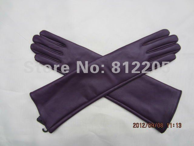 2012 Free shipping Wholesale ladies/women long/opera fashion genuine purple leather gloves 043-1