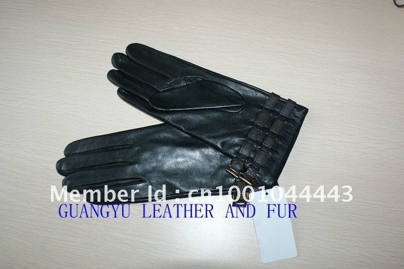 2012 Free shipping wholesale women new fashion winter genuine black leather winter gloves 008-1