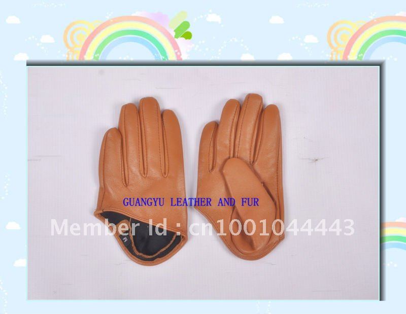 2012 Free shipping wholesale women new fashion winter genuine half  palm yellow leather winter gloves 006-1